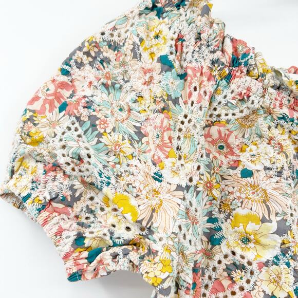 Solitaire Womens Boho Cottagecore Eyelet Off Shoulder Crop Top Blouse Size M - Picture 2 of 7